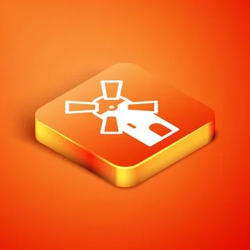 Isometric Windmill icon isolated on orange background.  Vector Illustrazione stock