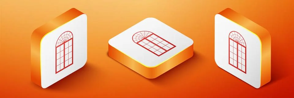 Isometric Window icon isolated on orange background. Orange square button Stock Illustration