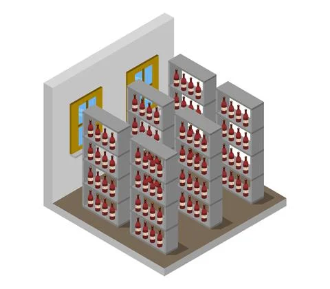 Isometric wine cellar on white background Stock Illustration