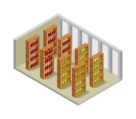 Isometric wine cellar on white background Stock Illustration