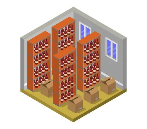 Isometric wine cellar on white background Stock Illustration