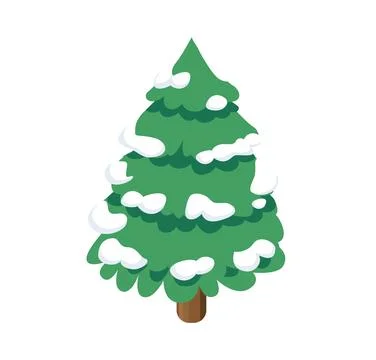 Isometric winter pine tree covered with snow. Isolated on white background... Stock Illustration