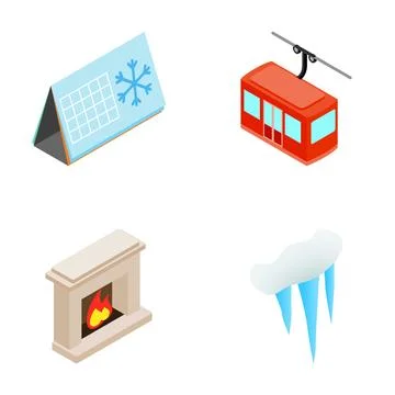Isometric winter season preparing elements icon set Stock Illustration