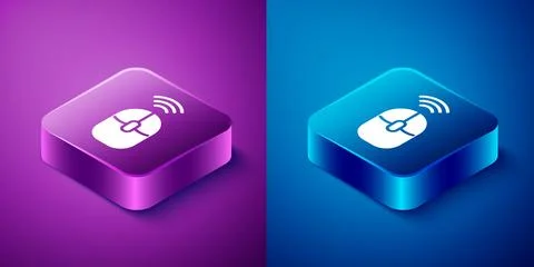 Isometric Wireless computer mouse icon isolated on blue and purple background Stock Illustration