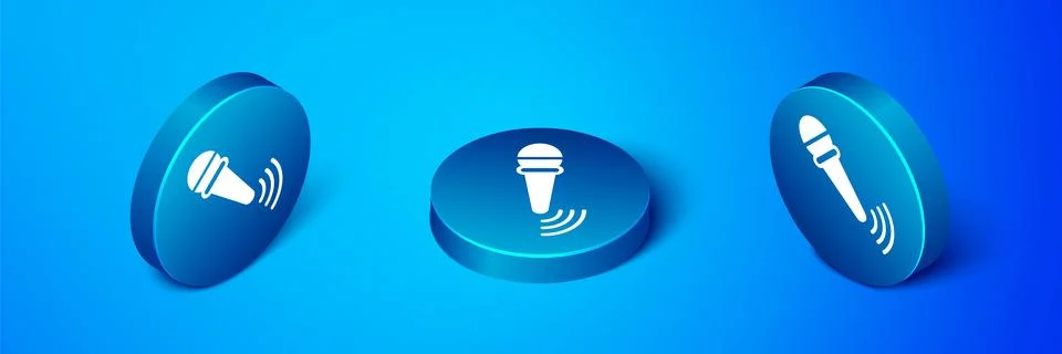 Isometric Wireless microphone icon isolated on blue background. On air radi.. Stock Illustration