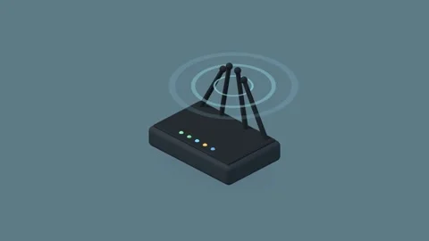 Isometric wireless wifi router broadcasting network signal Stockbeeldmateriaal 340201822