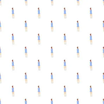 Isometric woman character repeating pattern design background Stock Illustration