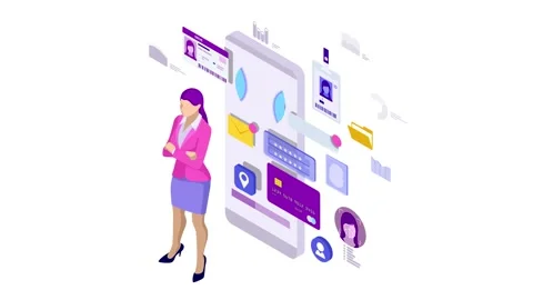 Isometric Woman Personal Data Information App Stock Footage 131274511