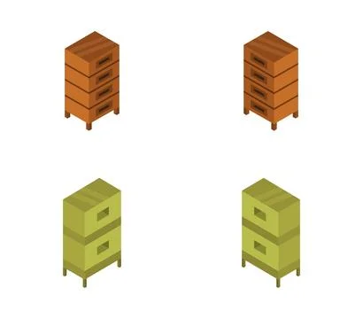 Isometric wooden bedside table icon illustrated in vector on white background Stock Illustration