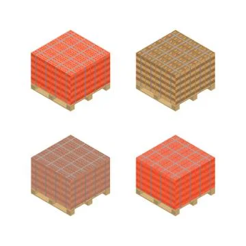 Isometric wooden pallet with bricks, vector illustration. Stock Illustration