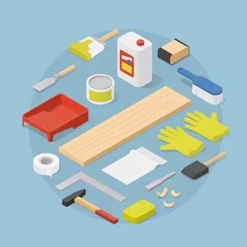 Isometric Woodwork Tools Illustration Stock Illustration