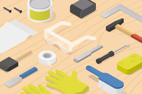 Isometric Woodwork Tools Illustration Stock Illustration