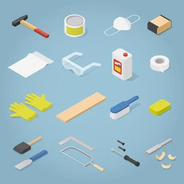 Isometric Woodwork Tools Set Stock Illustration
