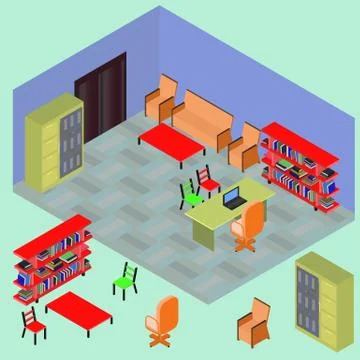 Isometric work place with set of objects Stock Illustration