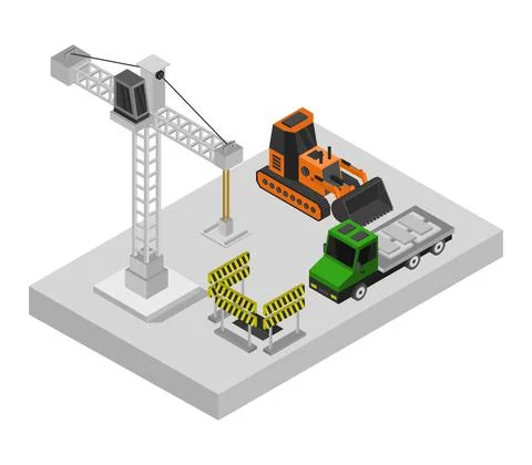 Isometric work in progress in vector on white background Illustrazione stock