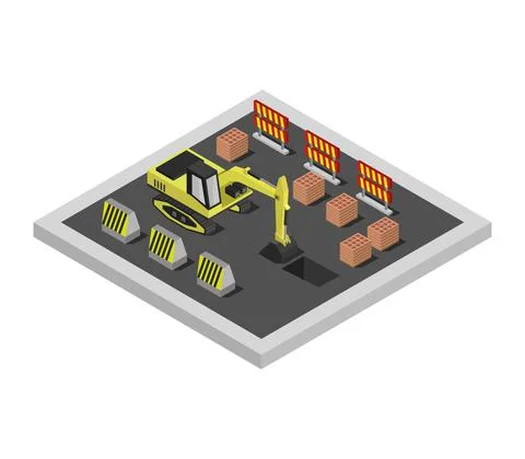 Isometric work in progress in vector on white background Illustrazione stock