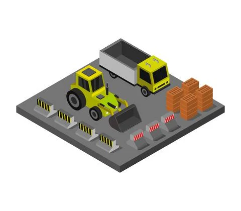 Isometric work in progress in vector on white background Illustrazione stock