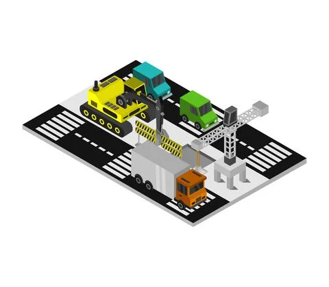 Isometric work in progress in vector on white background Illustrazione stock