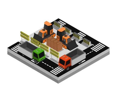 Isometric work in progress in vector on white background Illustrazione stock