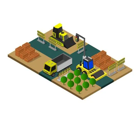 Isometric work in progress in vector on white background Illustrazione stock