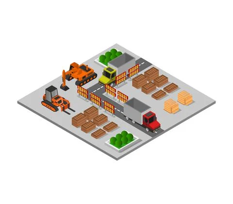 Isometric work in progress in vector on white background Illustrazione stock