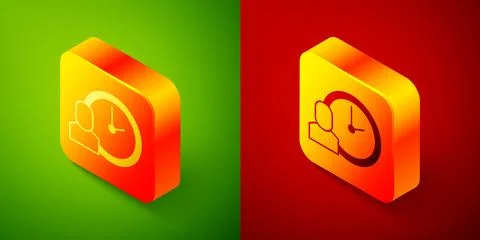 Isometric Work time icon isolated on green and red background. Office worker Stock Illustration