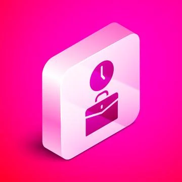Isometric Work time icon isolated on pink background. Office worker. Working Stock Illustration