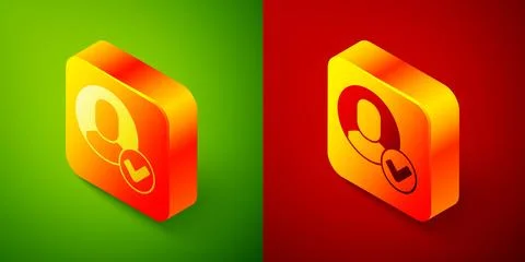 Isometric Worker icon isolated on green and red background. Business avatar.. Stock Illustration