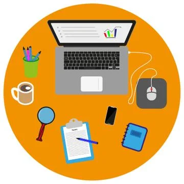 Isometric workspace workplace concept isolated. Visualization of digital devi Stock Illustration