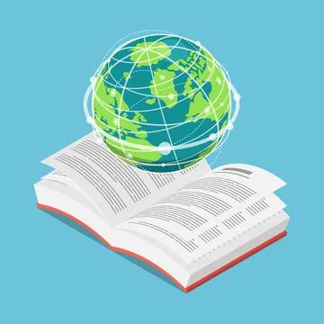 Isometric World Globe on Open Text Book Stock Illustration