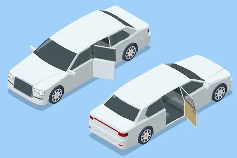 Isometric Write limousine car. VIP car. Business travel. Luxury vehicle. Urban Stock Illustration
