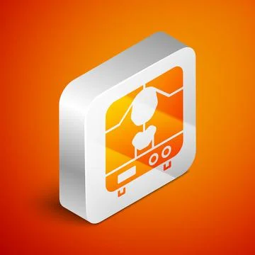 Isometric X-ray machine icon isolated on orange background. Silver square button Stock Illustration