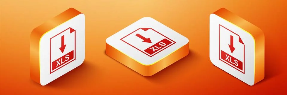 Isometric XLS file document icon. Download XLS button icon isolated on orange Stock Illustration