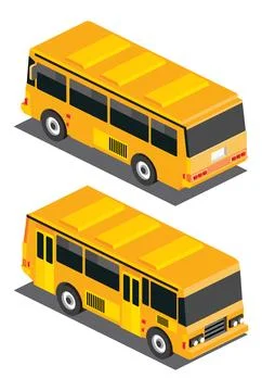 Isometric yellow school bus. Front and back view. Object isolated on white .. Stock Illustration