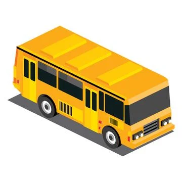 Isometric yellow school bus.Object isolated on white background. 3D icon. Stock Illustration
