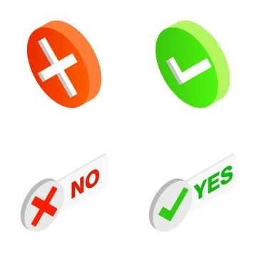Isometric yes no buttons true false choice icons Stock Illustration
