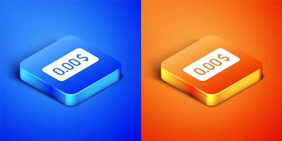 Isometric Zero cost icon isolated on blue and orange background. Empty bank Stock Illustration