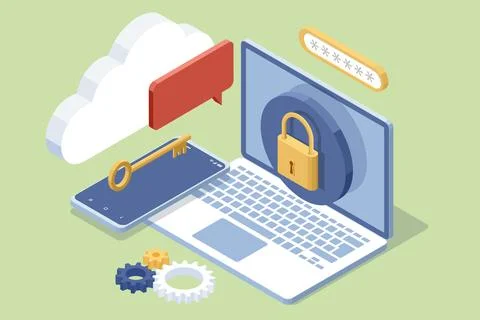 Isometrics protect data and confidentiality. Safety and confidential data Illustrazione stock