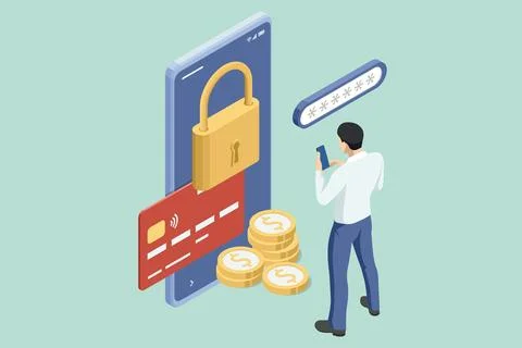 Isometrics protect data and confidentiality. Safety and confidential data Illustrazione stock