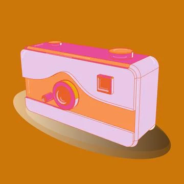 Isometry. 3D. Hanging vintage camera vector flat style. Draft in orange, beige a Stock Illustration