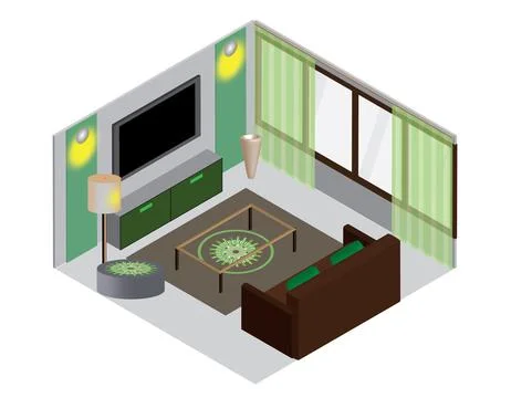 Isometry Interior design, arrangement of room furniture Stock Illustration