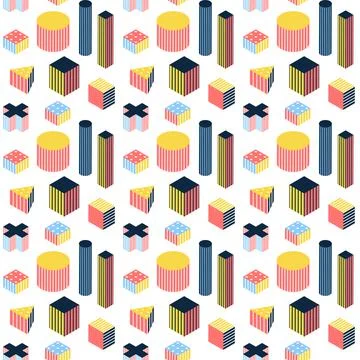 Isometry Memphis Seamless Pattern Stock Illustration