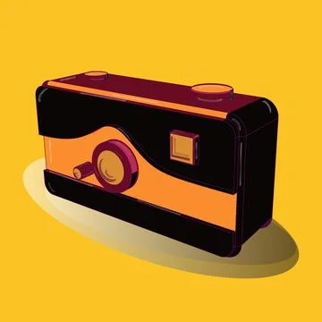 Isometry. Retro camera. Old camera in a 3D style on a colored background. Vector 스톡 일러스트