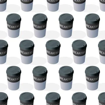 Isometry vector icon of hot coffee paper cup from cafe seamless pattern Stock Illustration