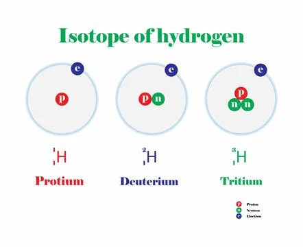 Isotope of hydrogen, three isotopes of hydrogen, Atomic Structure Stock Illustration