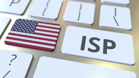 ISP or Internet Service Provider text and flag of the USA on the computer Stock Footage 130794490