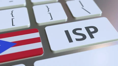 ISP or Internet Service Provider text and flag of Puerto Rico on the computer Stock Footage 131890275