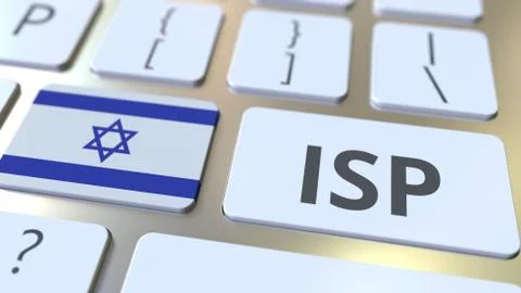 ISP or Internet Service Provider text and flag of Israel on the computer Stock Illustration