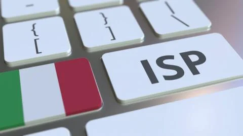 ISP or Internet Service Provider text and flag of Italy on the computer keyboard Stock Illustration