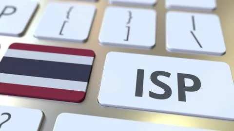 ISP or Internet Service Provider text and flag of Thailand on the computer Stock Illustration